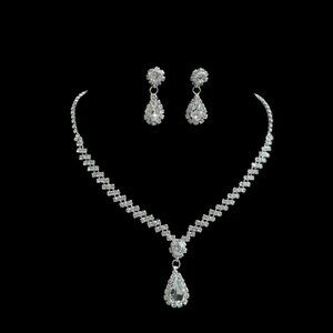 3/$35 Bridal Wedding Prom Rhinestone Teardrop Necklace & Dangle Earrings Set